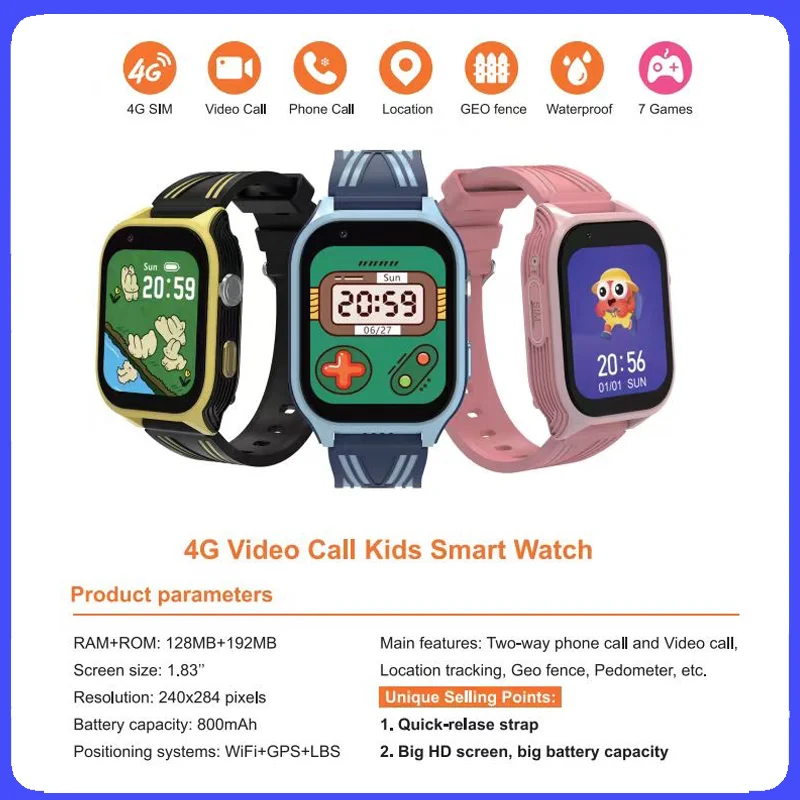 Nuovo smartwatch privato per bambini videochiamata telefonica bidirezionale GPS LBS posizione WIFI storia routin HD Camera orologio per bambini