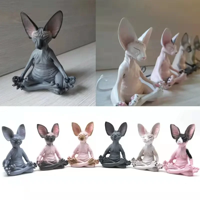 8cm Cat Meditate Statue Collectible Figurines Miniature Decor Sphynx Desktop Decoration Animal Model Figure 3D Home Decor Sphinx