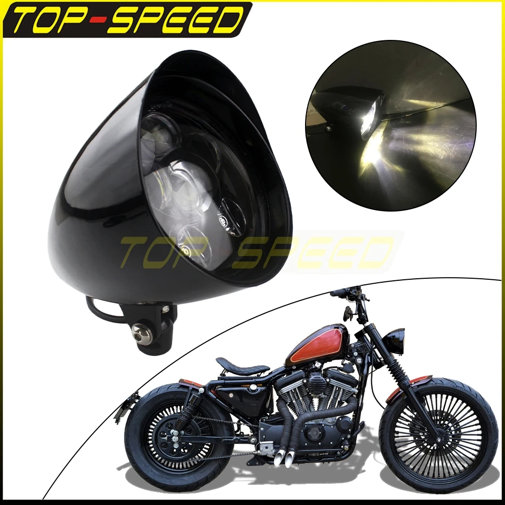 

Motorcycle LED Headlight Clear Lens Bullet Headlamp For Yamaha Honda Harley Street Bob Cafe Racer Bobber Chopper Sporster Custom