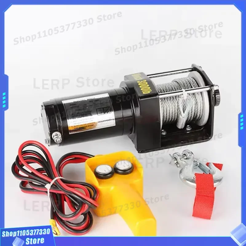 12V 24V Electric Winch Stainless Steel Rope 1 Ton Lifting Capacity 5m Wire 50m Controller Cable for Crane Remote Control High