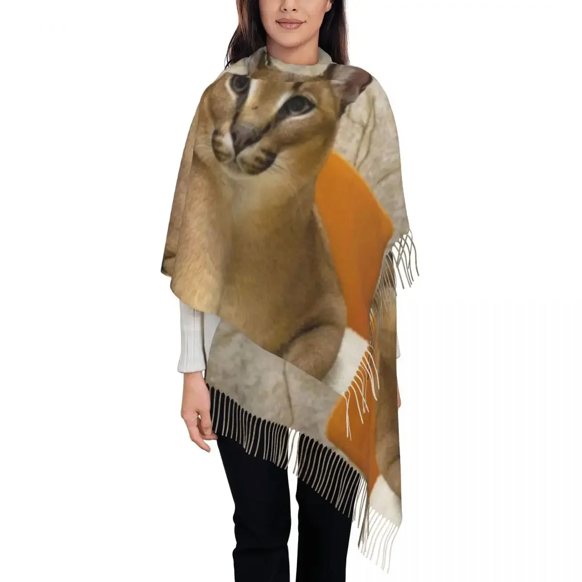 Custom Printed Floppa Cat Funny Meme Scarf Men Women Winter Fall Warm Scarves Caracal Shawl Wrap