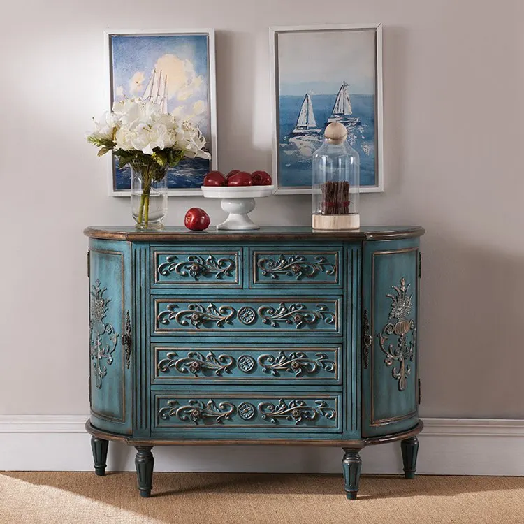 Lemari pintu masuk bergaya Eropa yang elegan, kayu solid, solusi penyimpanan sudut antik