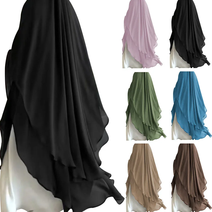 

Muslim Fashion 2 Layer Chiffon Long Hijabs Tie Back Strings Front Full Cover Back Women Chiffon Long Style Daily Wear Hijab