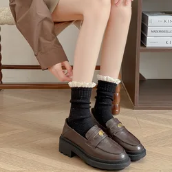 Japanese Style High School Students Loose Long Socks Solid Lacework Frilly Ruffle Socks Sweet Girls Kawaii Cute Woman Socks Sox