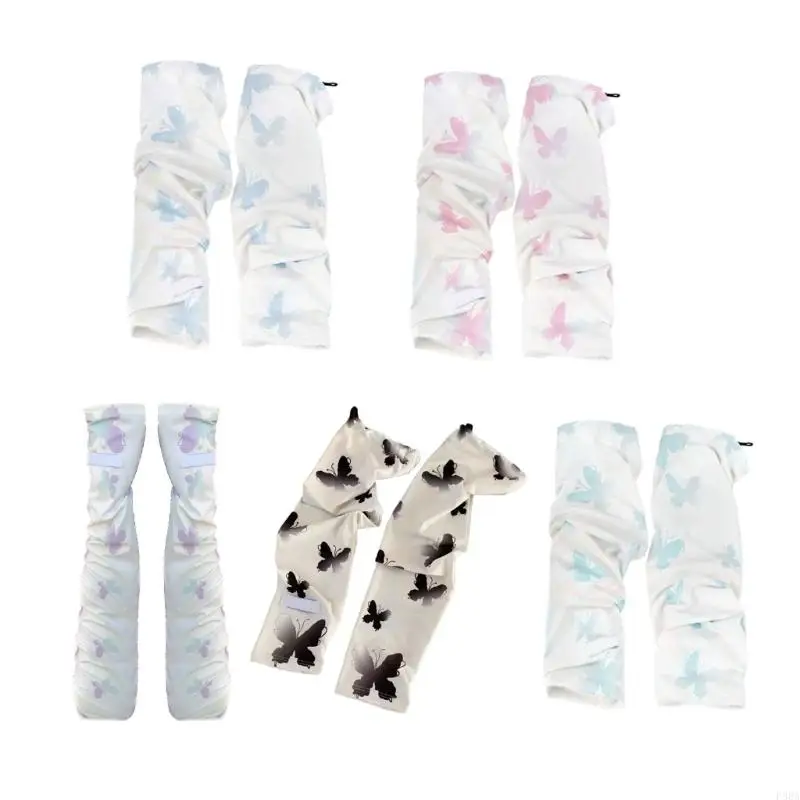 

P88A Breathable Ice Silk Arm Sleeves for Women Butterfly Pattern for Summer Outdoor Adventures