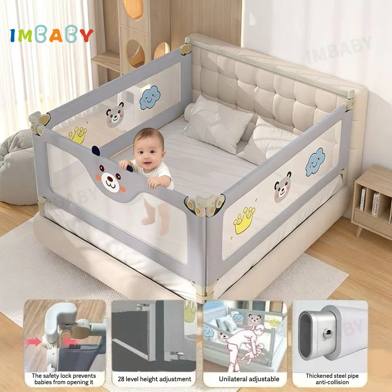 IMBABY Verstellbares Baby-Laufgitter (120–200 cm): Hebbarer Bettzaun mit Kinderbettgitter und tragbarem Sicherheitsbereich für Kinder