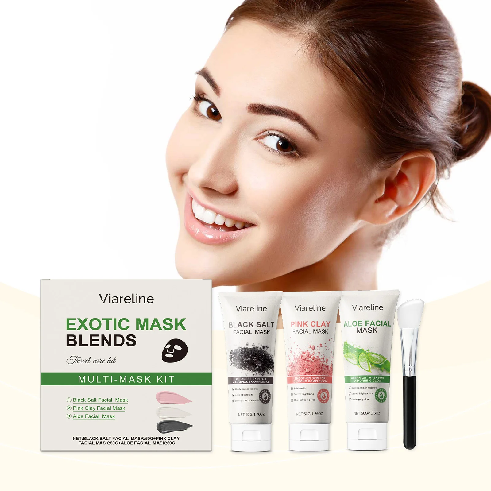 Mask Blends Travel Kit – 3-in-1-Multimaskenset mit schwarzem Salz, rosa Ton und Aloe-Gesichtsmasken zur Tiefenreinigung