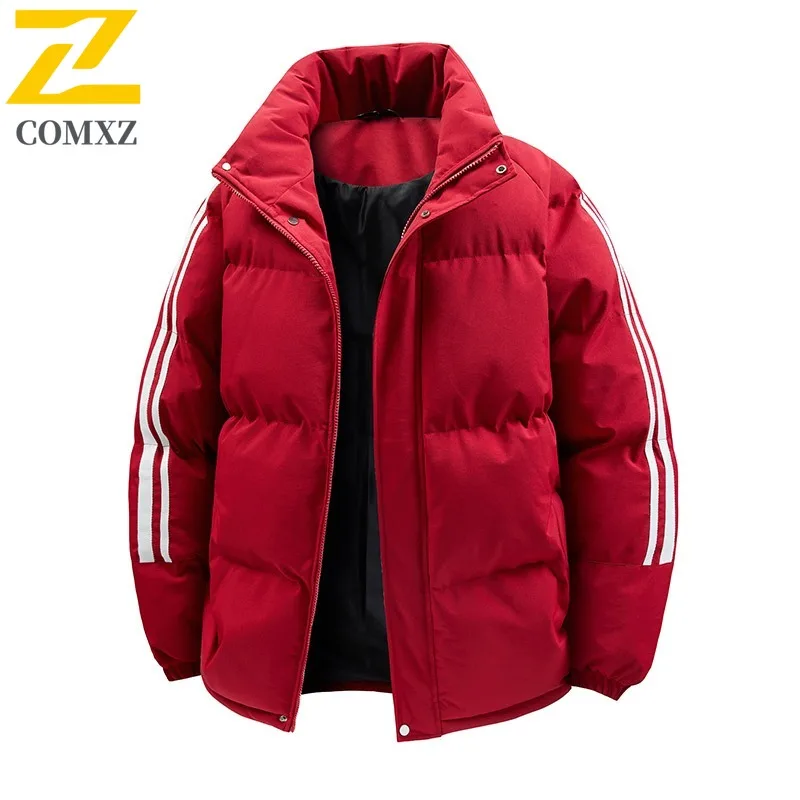 COMXZ 2025 Autumn Winter Sherpa Lined Baseball Jacket Mens Womens Stand Collar Thickened Cotton Outdoor Fashion Coat