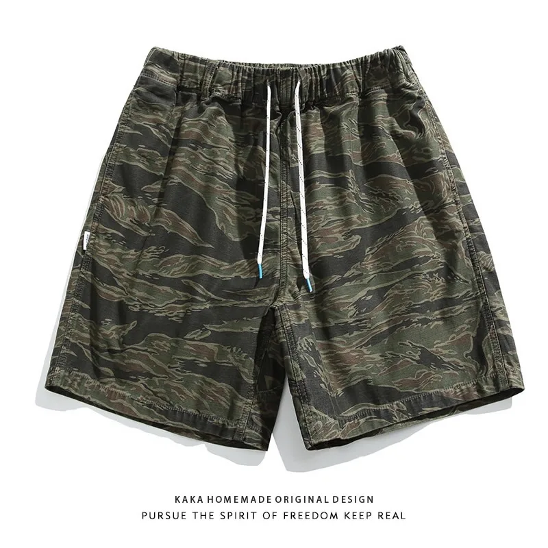

Retro Heavyweight Camouflage Workwear orts Men's Women's Trendy Brand Summer Versatile Loose Casual Five-Quarter Pants