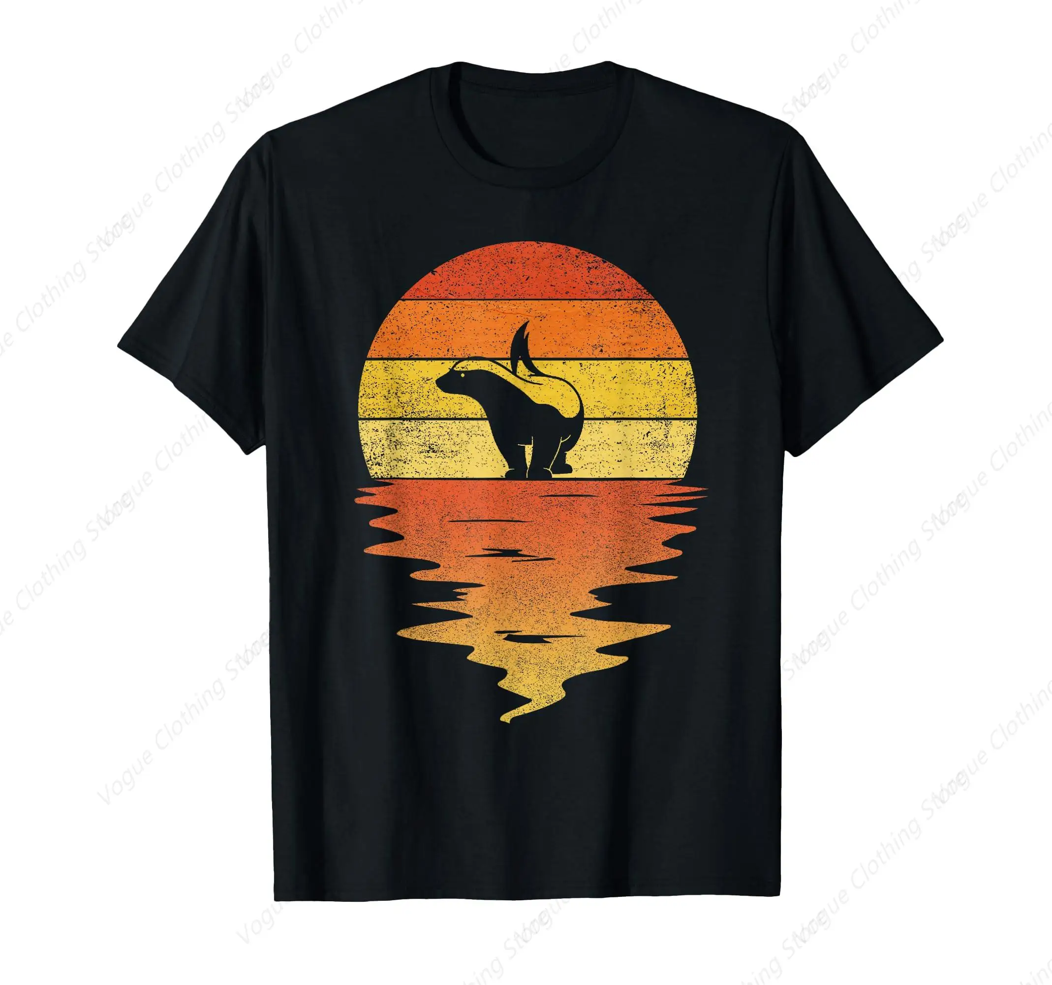 Honey Badger Shirt 70s Retro Sunset Vintage Honey Badger T-Shirt Short Sleeves Round Neck Outdoor Leisure Daily Tee Soft Tops