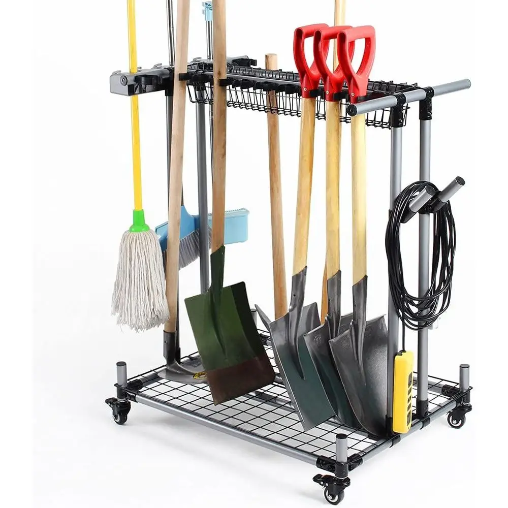 

Sturdy Metal Garden Tool Organizer for Large Lawn Equipment - Heavy-Duty Yard Storage Cart