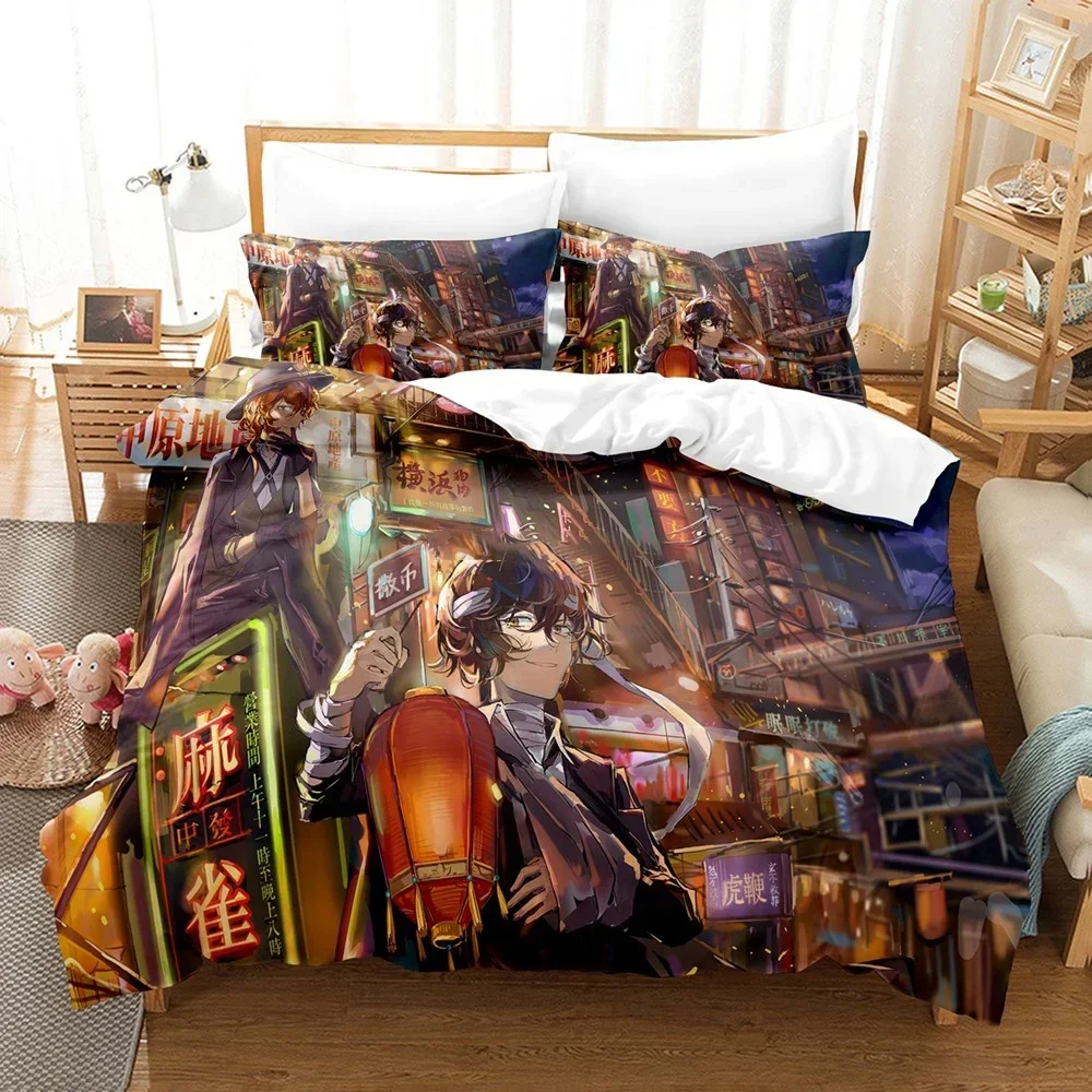 Anime Bungo Stray Dogs Bedding Set Cartoon Duvet Cover And Pillowcases Queen Full Size Kids Gift Decor Home Bedclothes