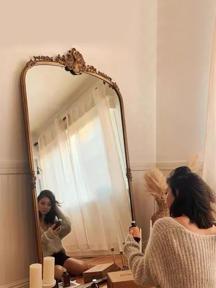 Budget friendly wall mounted full-length mirror, carved pattern accessories, large floor, dressing room