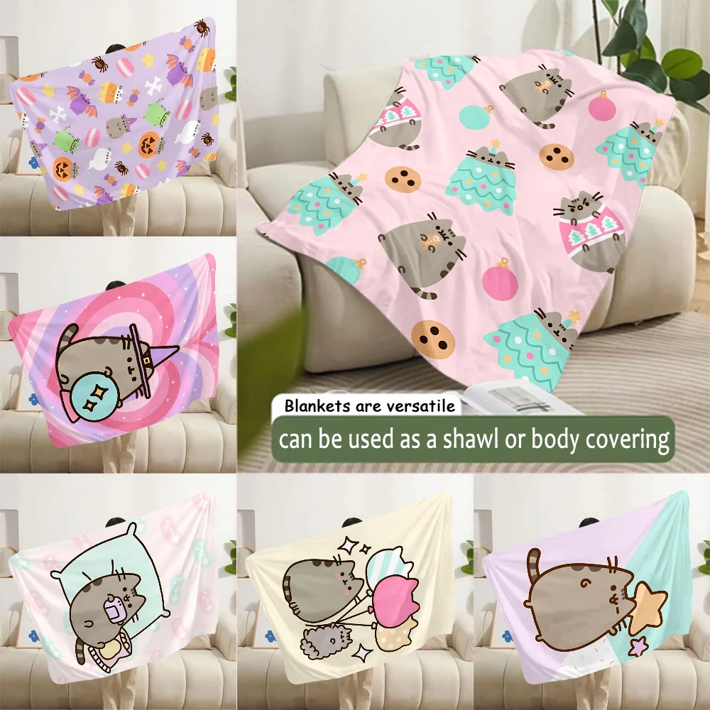 Cartoon Cute P-PusheenS Cat Printed Blanket Picnic Blankets Warm Blanket Soft and Comfortable Blanket Home Travel Birthday Gift