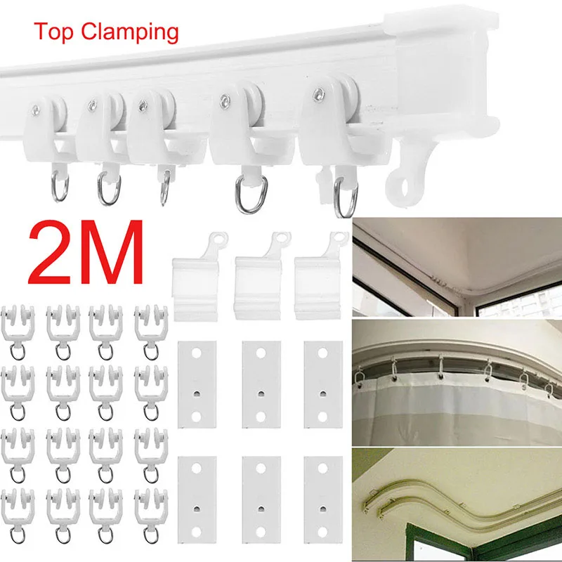 2M Bendable Curtain Rail Flexible Ceiling Top Clamping Mounted Curtain Track Straight Slide Balcony Plastic Home Window Decor B3