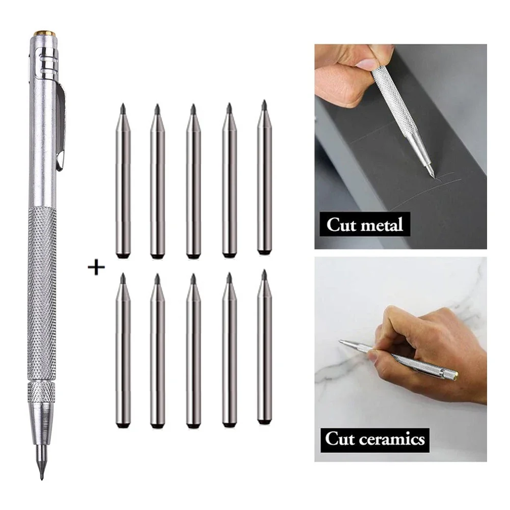 

1 Set Carbide Tip Scriber With 10pcs Aluminium Pen Scriber Engraving Pen Ceramics Glass Shell Metal Construction Marking Tools