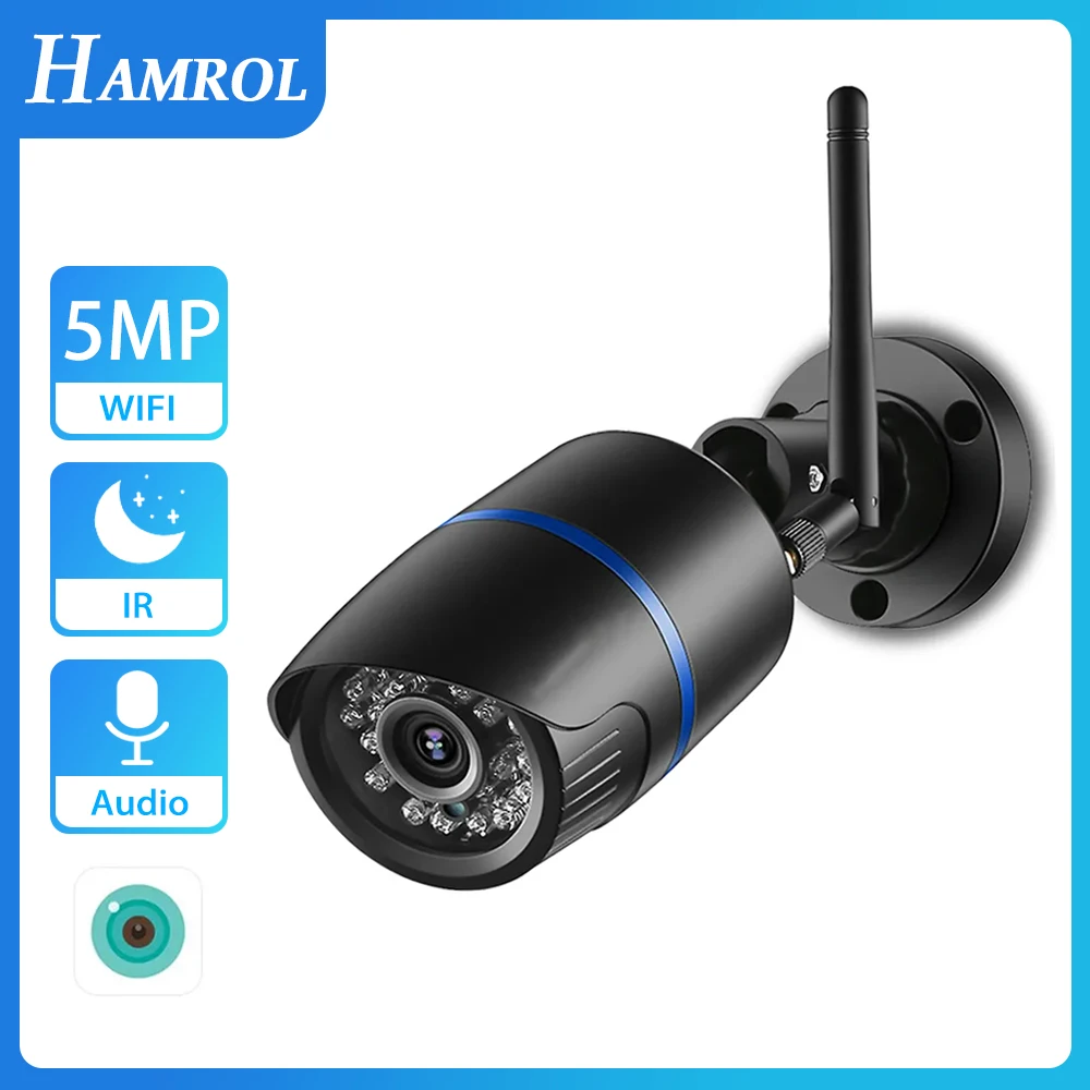 

HAMROL 5MP Wifi Camera ONVIF Wirless/Wired Waterproof Outdoor Camera Audio Record Motion Detection iCSee XMeye Cloud H.265