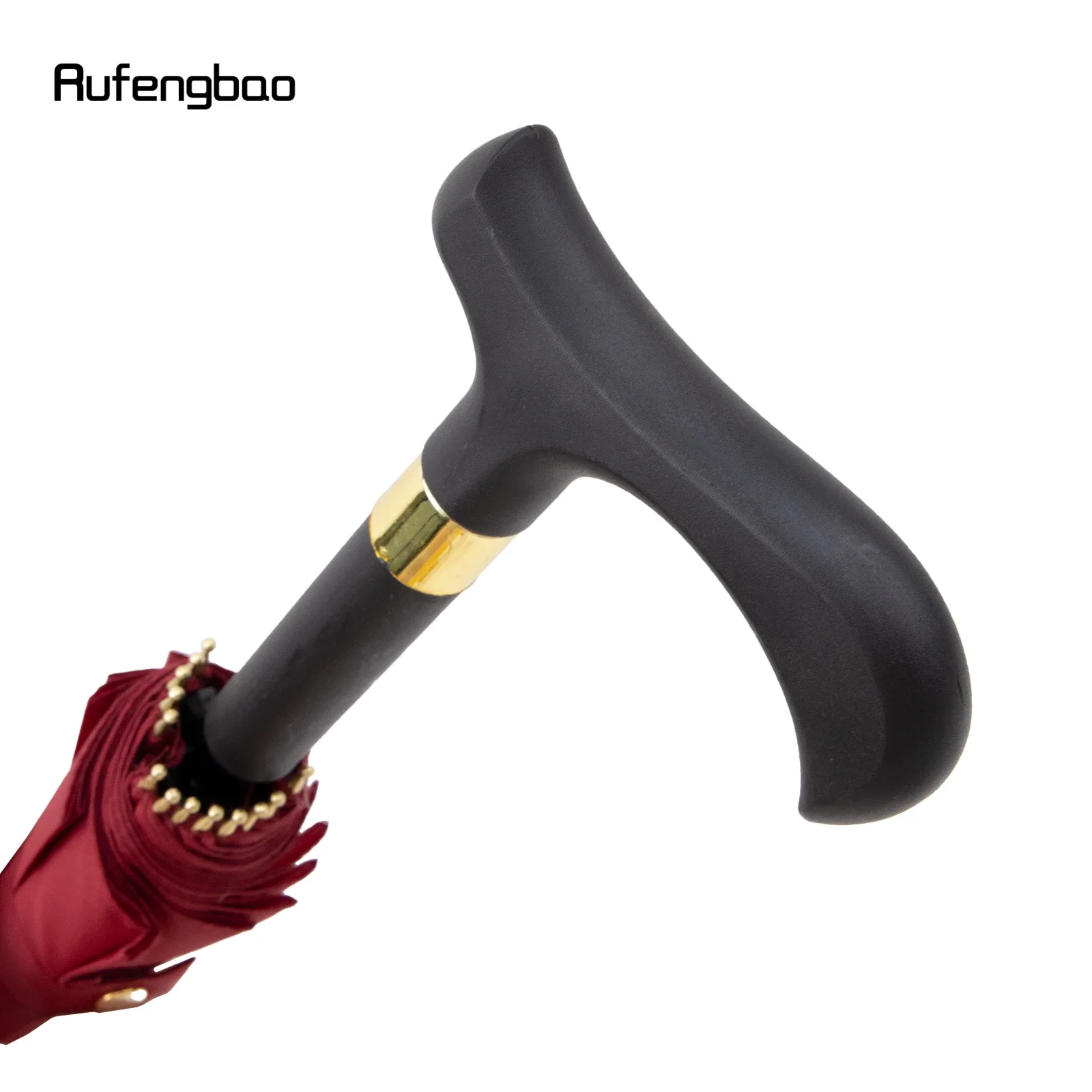 Ombrello in canna antivento automatico rosso, ombrello allargato con manico lungo per entrambi i giorni soleggiati e piovosi bastone da passeggio Crosier 86 cm