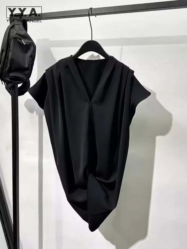 

Рубашка мужская Асимметричная с V-образным вырезом, Повседневный пуловер свободного кроя в готическом стиле, модная дизайнерская рубашка с коротким рукавом, лето