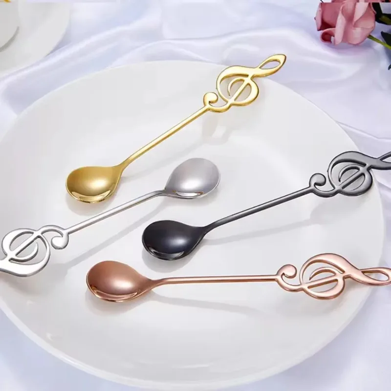 8Pcs Musical Note Shaped Stainless Steel Spoon Long Handle Golden Stirring Spoon for Coffee Dessert Bird's Nest Bar Kitchen view 4