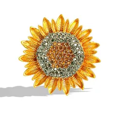 Luxury Vintage Rhinestone Sunflower Brooches For Women Men Fashion Flower Plant Brooch Lapel Pins Party Office Jewelry Gifts