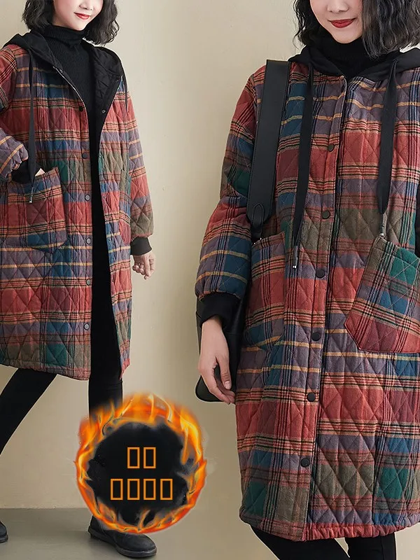 Faionable Thiened Fce اصطف القطن Jaet حجم كبير معطف القطن الأحمر Sli ملابس خارجية ريترو Sle طويل Sve مقنعين