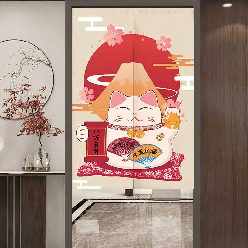 Japanese Door Curtain Lucky Cat Half Curtain Partition Curtain Fabric Art Bedroom Bathroom Curtain Kitchen Oil Smoke Proof