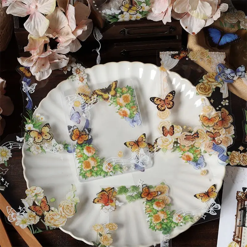 MOHAMM  10 Sheets PET Waterproof Sticker Flower Frame Pack Vintage Hand Curtain Material