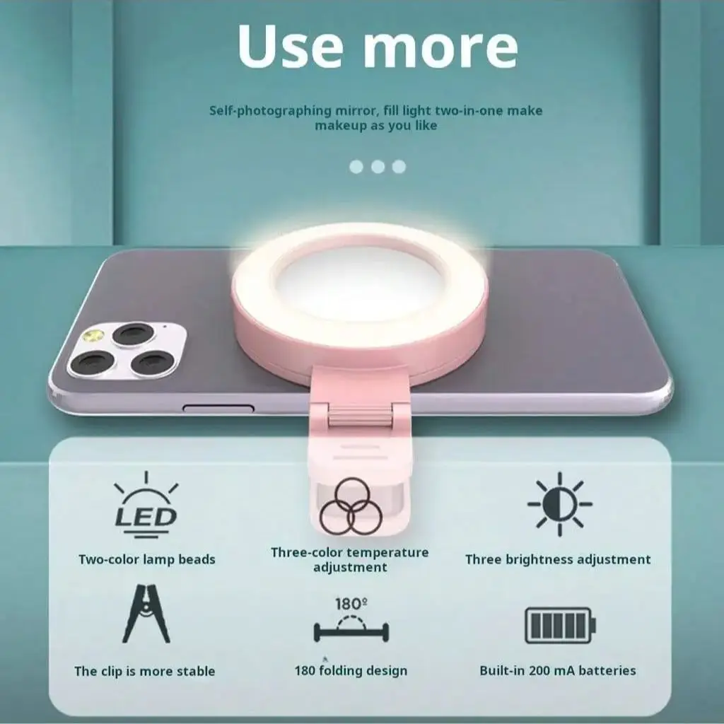 فلاش هاتف LED قابل لإعادة الشحن - ضوء سيلفي بمشبك لمكياج ومؤتمرات الفيديو والكمبيوتر المحمول iPhone iPad