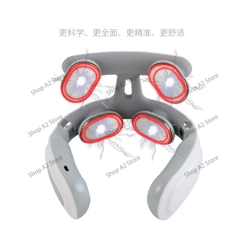 Intelligent 4‑Head Pulse Neck Massager, Rechargeable Cervical Massager with Multiple Massage Modes for Neck Relaxation