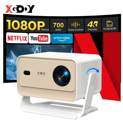 XGODY N6 Pro 700 ANSI Lumens Smart Projector, Netflix Licensed, Prime Video & YouTube Supported, Native 1080P FHD with HDR10, Auto Focus & Auto Screen Alignment, Wi-Fi 6 & Bluetooth 5.4, Home Theater LED Projector for Indoor & Outdoor Entertainment