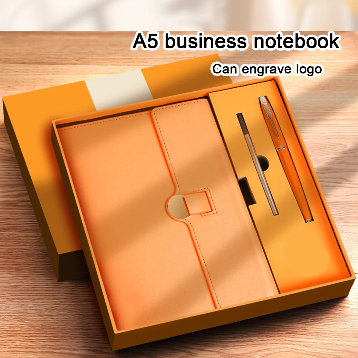 (Can Engrave Logo) A5 Leather Tri-fold Notebook, Business Meeting Record Book, Work Notepad, Student Subject Notes, Buckle Diary