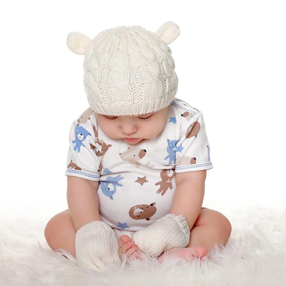 

1Set Baby Knitted Hat and Gloves Warm Winter Autumn Knitting Woolen Beanie Kids Thick Warm Gloves Baby Hat Set