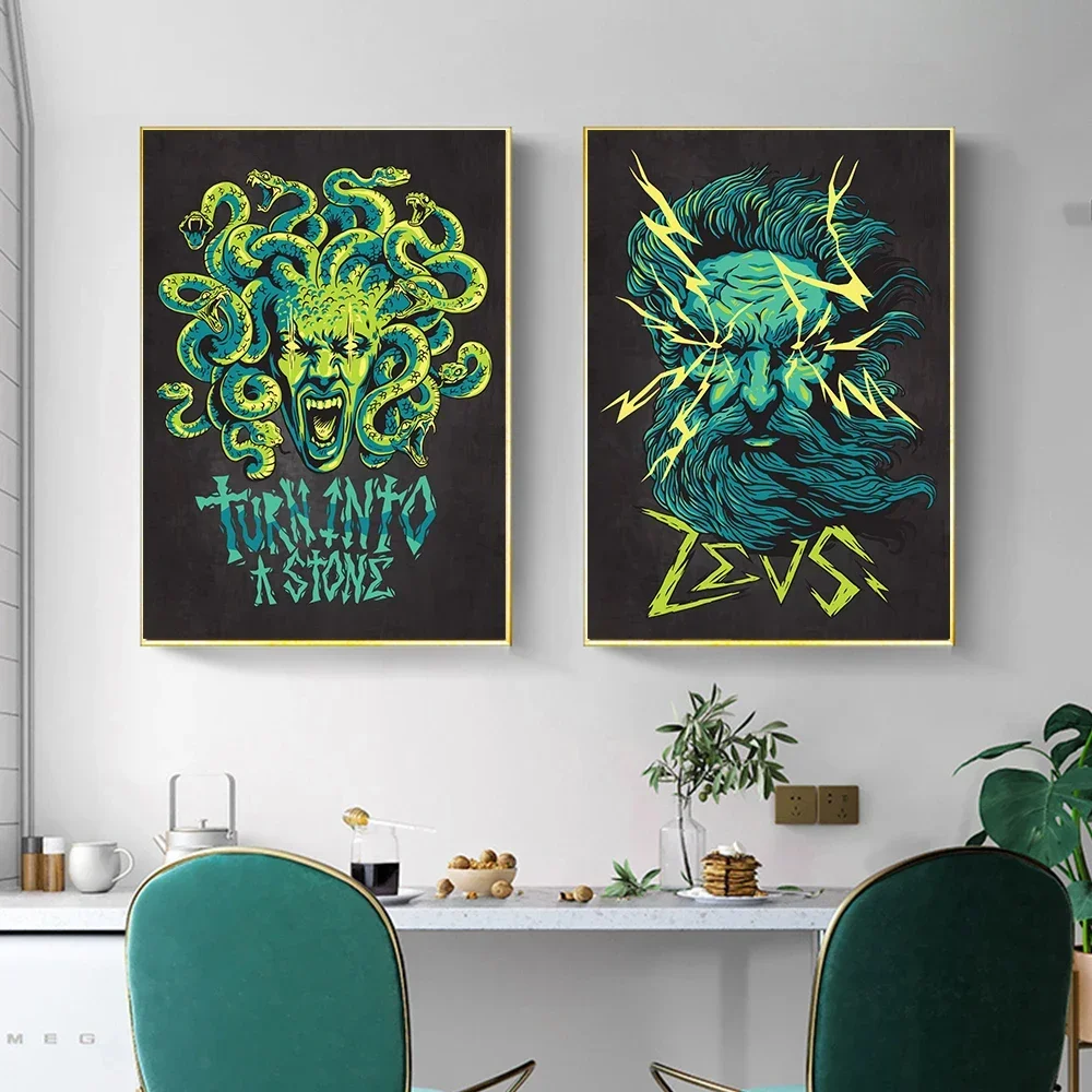 أثينا ميدوسا زيوس مينوتور بوسيدون سيربيروس الآلهة اليونانية المشارك طباعة على قماش جدار الفن اللوحة لغرفة المعيشة ديكور المنزل #4