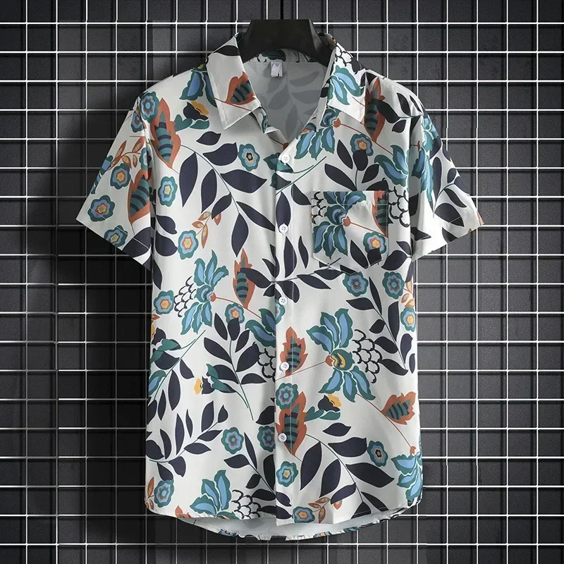 

Summer Men's Hawaiian Short Sleeve Shirts Oversized Casual Flower Pattern Social Elegant Fashion Beach Harajuku Luxury Style