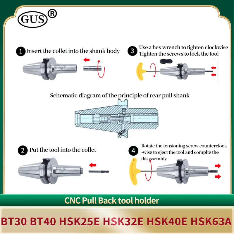 BT30 BT40 BBT40 Держатель инструмента с откатной спинкой HSK 25E HSK32E HSK40E HSK63A DC04 DC06 DC08 DC12 Держатель инструмента с откатным механизмом с ЧПУ