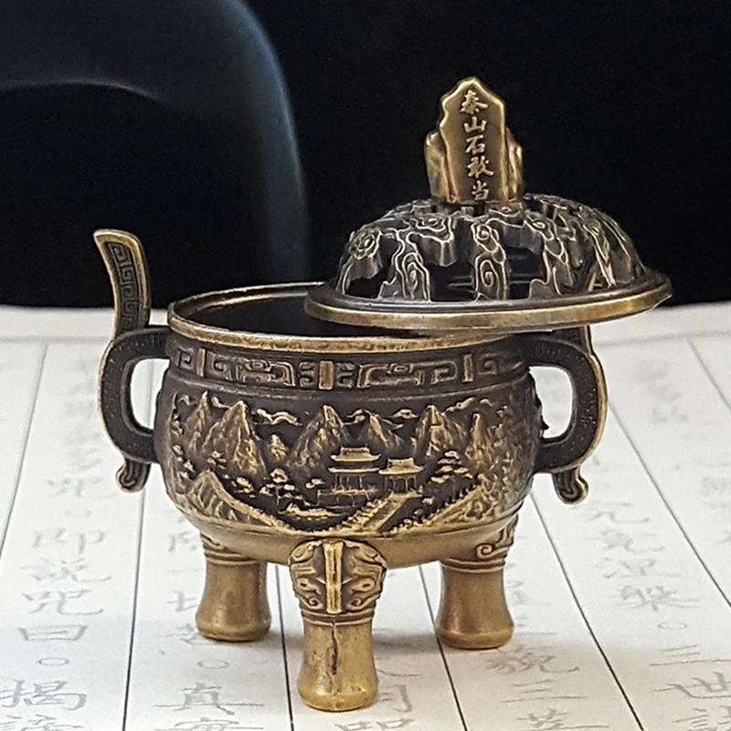 5*3.2*5.7cm Taishan Stone Guardian Three-Legged Incense Burner Bowl Incense Holder With Handle Yoga Meditation Home Decor
