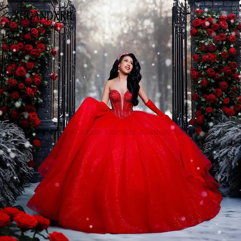 

Бальное платье по индивидуальному заказу, красные платья Quinceanera, 2024, вечерние платья для выпускного вечера с бантом и бисером, милое платье 16, платье принцессы, Vestidos De 15 на день рождения