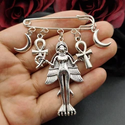 Lilith | Inanna | Ishtar | Brooch / Pin - Burney Relief Lilith Vampire Demonic Satanic Gothic Occult Inanna Witch Gift Moon Ankh