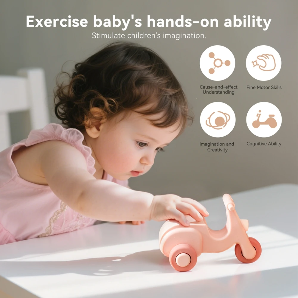 Jouets de dentition en Silicone pour bébé, vélo électrique de dessin animé, Gel de soins dentaires pour enfants, produits pour bébés de qualité alimentaire, cadeau pour nouveau-nés