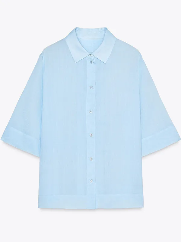 Casual ort Sve irt Ele Sle enkele knop turn-down kraag losse pasvorm zomer dunne stof pure kleur