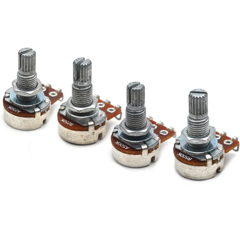 100Pcs A/B250K 500K Long Split Shaft 18mm ELectric Guitar Volume Tone Pots Audio Tone Switch Guitar Potentiometer
