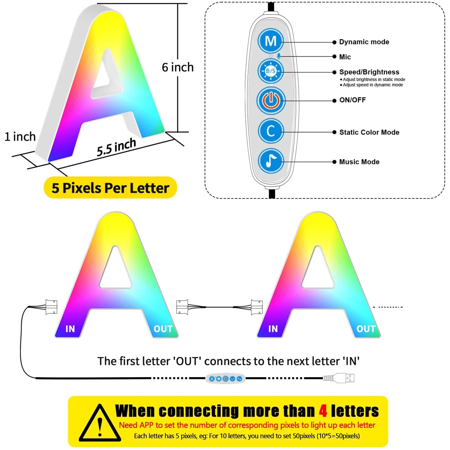 Imagem -05 - Colorido Led Alphabet Letter Light Music Sync Sign Light Smart App Mergbw Decor Presente para Meninos e Meninas Luzes da Noite para Crianças Letra 28