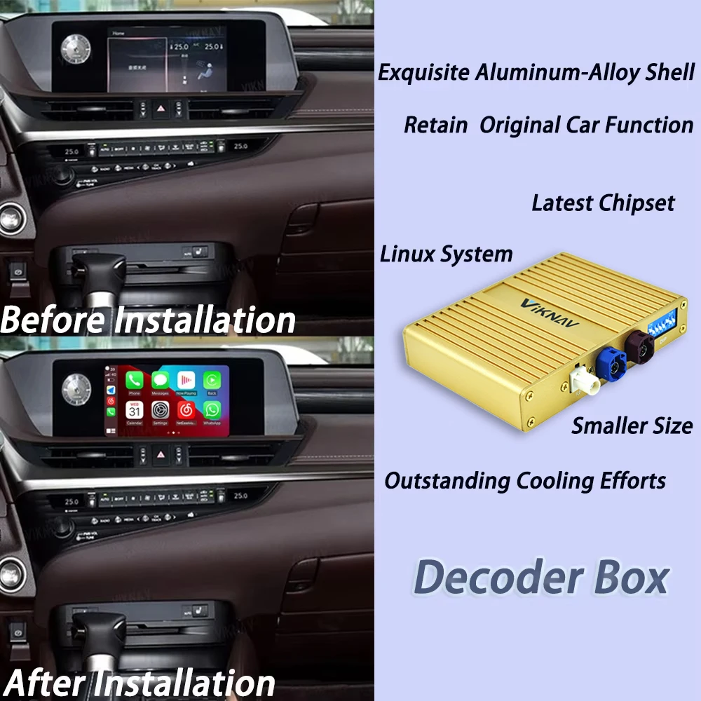 Viknav Linux System Decoder Box For 8 Inch Lexus ES 2018 2019 2020 Wireless Apple CarPlay Android Auto Display Screen