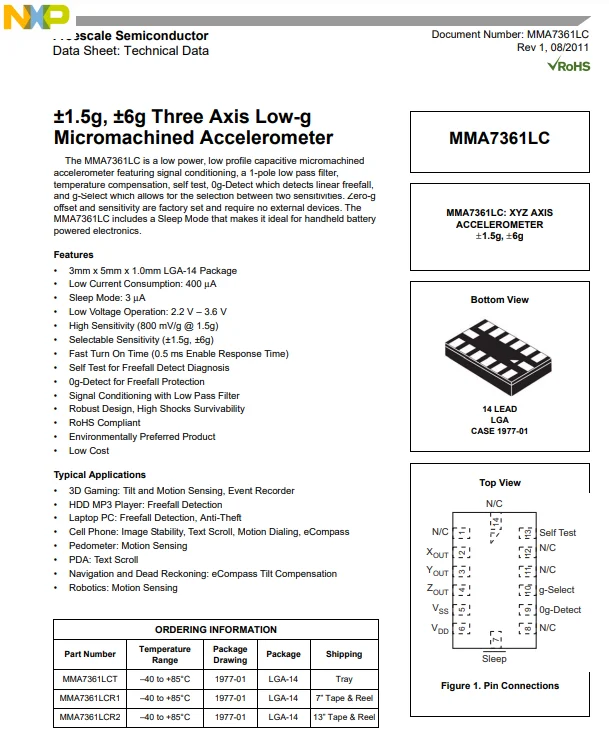 MMA7361LCR1 Inclination Sensor Three-axis acceleration Silk screen 7361 Brand new original Fast shipping