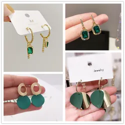 Green Color Hanging Earrinsg for Women Luxury Crystal Wedding Jewelry Imitation Pearl Drop Earrings new trend boucle oreille