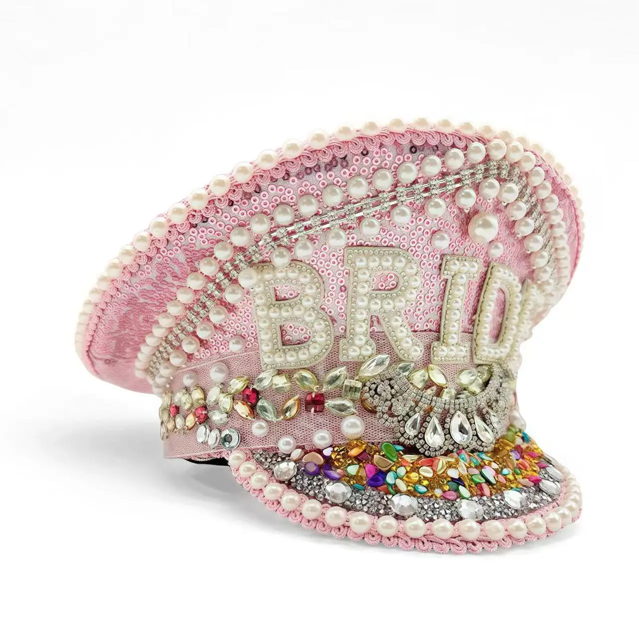 HongLuan Yellow Laser Leather Loop Captain Hat Rhinestone & Military Caps for Woman, Rave Festivals Accessories ＆ Party Cap Man