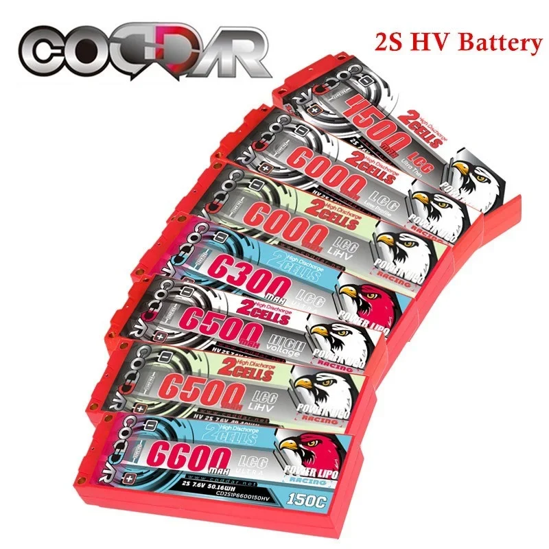 CODDAR 2S 7.6V RC Cars Lipo Battery HV 4500Mah 6000Mah 6300Mah 6500Mah 6600Mah 130C/140C 150C For 1/10 Car Model Racing 2S1P LCG