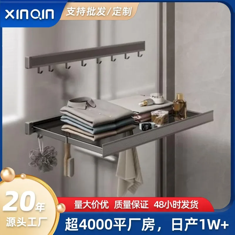 

Xinqin new bathroom storage rack, multi-functional telescopic wall hanging, free punching bathroom mesh rack wholesale