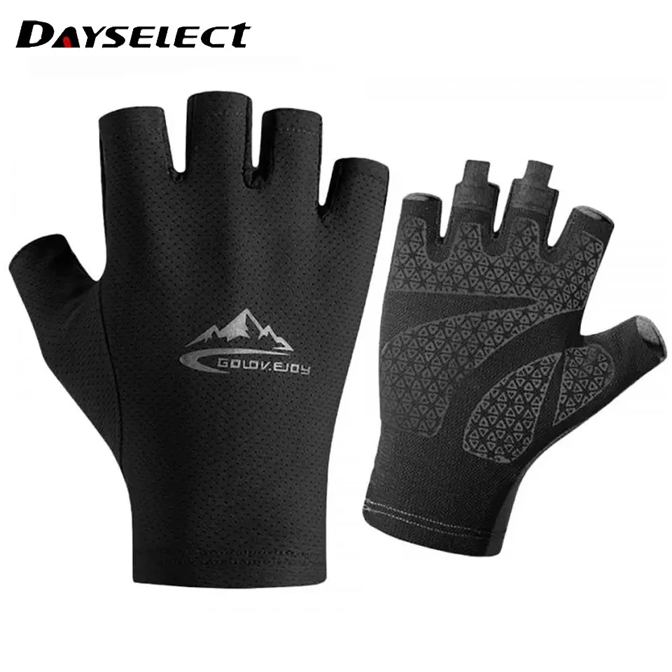 1Pair Cycling Gloves Ice Silk Sun Protection Breathable Half Finger Running Fishing Gloves Ridding Gloves Anti Slip Men Women